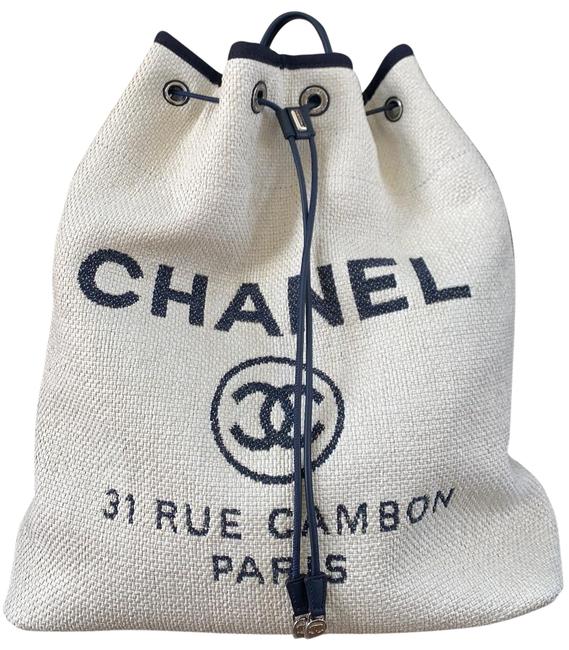 Chanel Deauville 17p Blue White Canvas Backpack