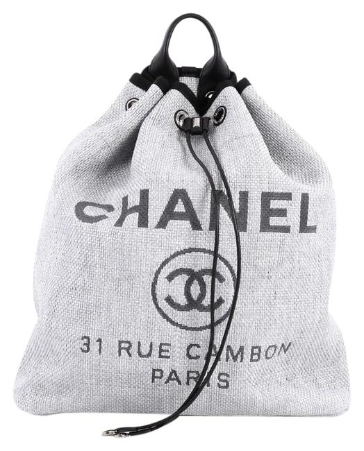 Chanel Deauville Large Light Grey Canvas Backpack
