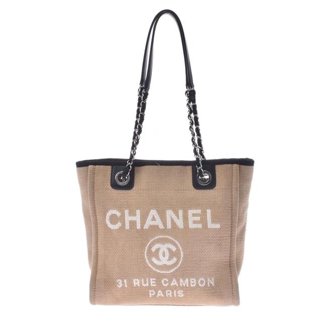 Chanel Deauville Bag Pm Ladies Khaki Canvas Tote