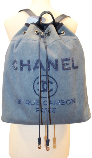 Chanel Deauville Canvas Sequin Large Blue Denim Backpack