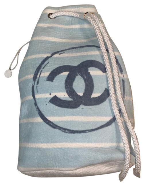 Chanel Drawstring BagWhite Beach With No Towel Blue Terry Cloth Backpack