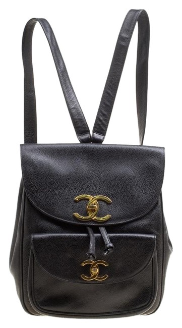 Chanel Drawstring Caviar Vintage Cc Black Leather Backpack