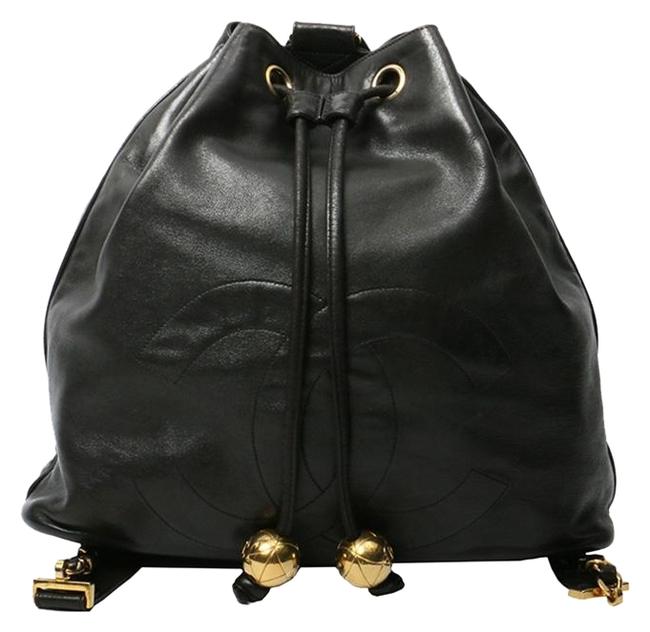 Chanel Drawstring Cc Black Lambskin Leather Backpack