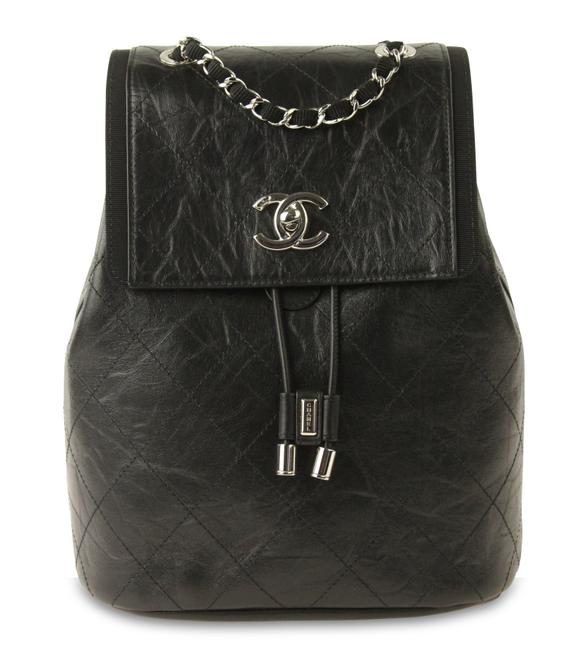 Chanel Classic Flap Drawstring Black Leather Backpack