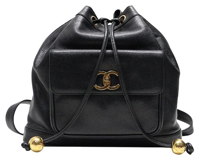 Chanel Drawstring Vintage Black Caviar Leagher Backpack