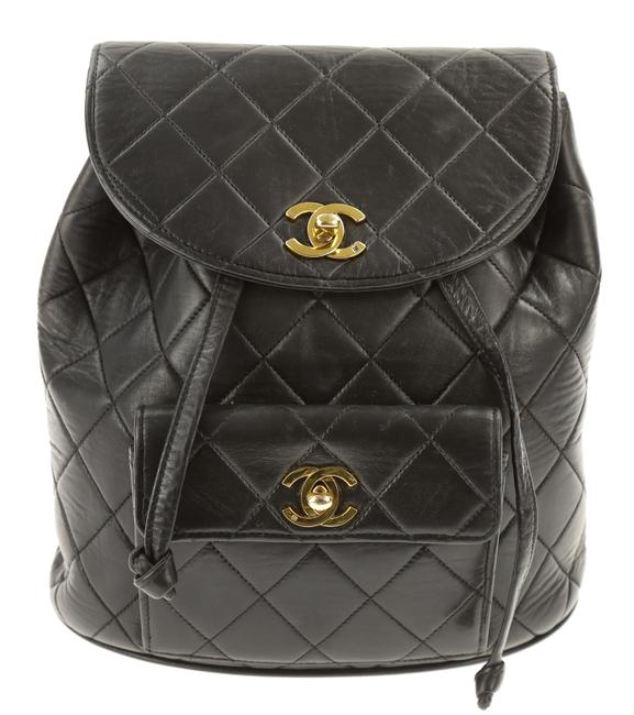 Chanel Drawstring Black Lambskin Leather Backpack