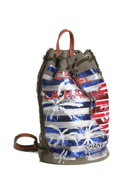 Chanel Drawstring Cuba La Habana Olive Canvas Backpack