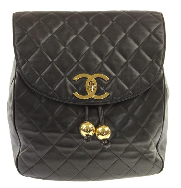 Chanel Drawstring Flap Black Leather Backpack