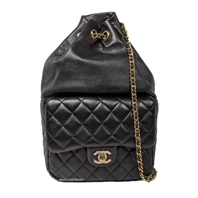 Chanel Drawstring In Seoul Black Lambskin Leather Backpack