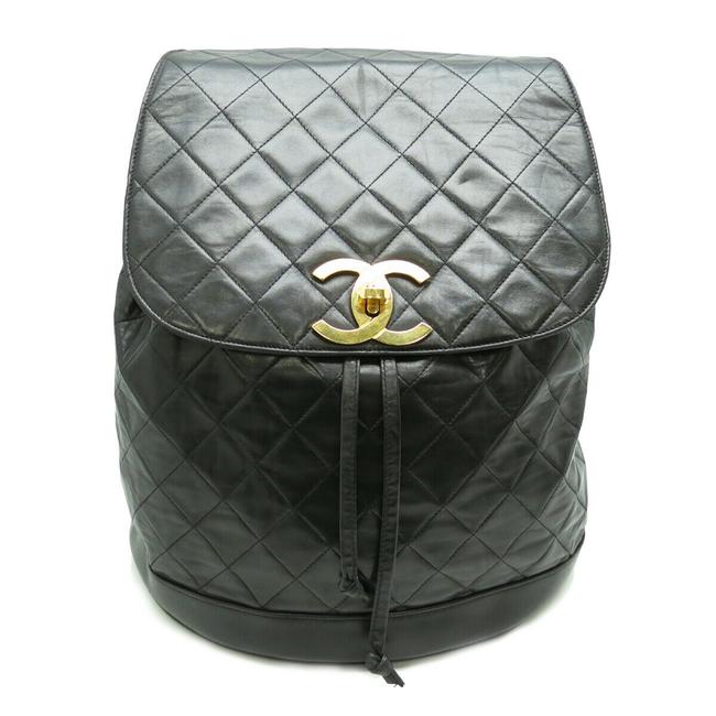 Chanel Drawstring Large Quilted Black Lambskin Leather Backpack
