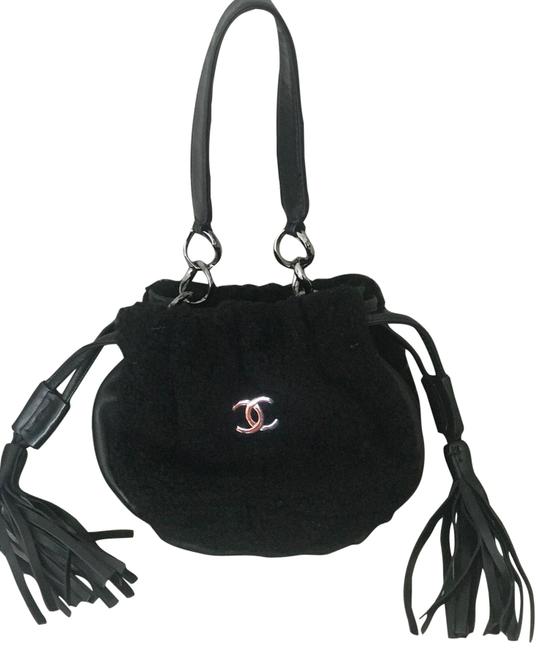 Chanel Drawstring Mini Black Lambskin Leather Wristlet