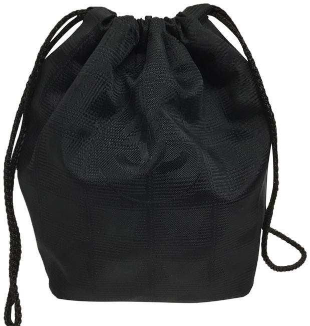 Chanel Drawstring Monogram Pochette Black Canvas Wristlet