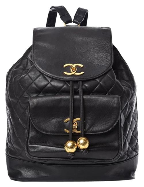 Chanel Drawstring Quilted Black Lamskin Leather Backpack
