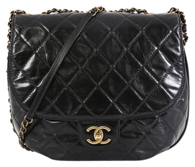 Chanel Dubai Quilted Aged Medium Black Calfskin Leather Messenger Bag