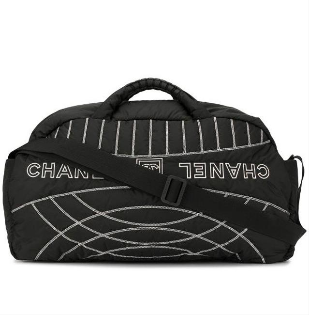 Chanel Duffle 2006 Nylon Sport Stitching Logo Bowler Black WeekendTravel Bag