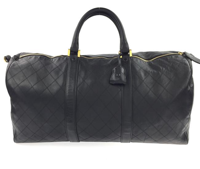 Chanel Duffle Black Lambskin Leather WeekendTravel Bag