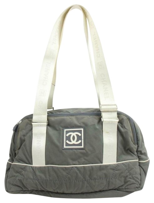 Chanel Duffle Cc Logo Grey Nylon WeekendTravel Bag