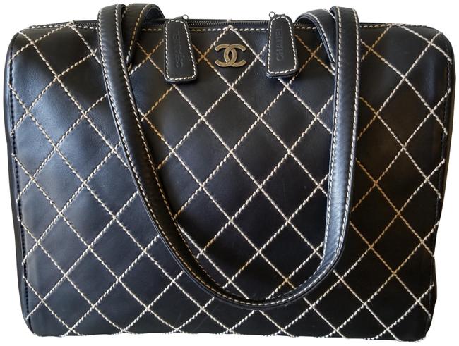 Chanel Duffle Gym Black Calfskin Leather WeekendTravel Bag