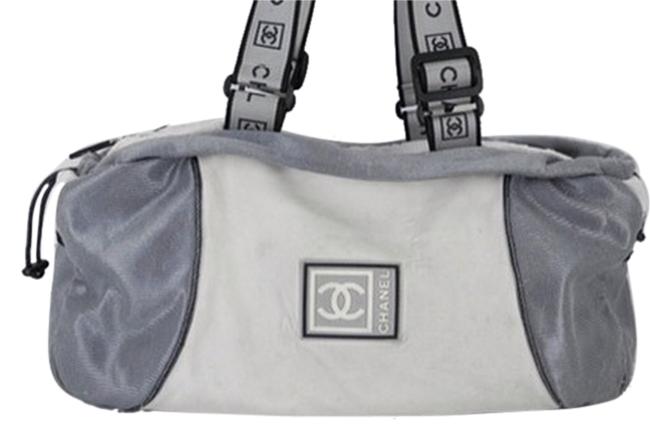 Chanel Duffle Gym Metallic Grey White Black WeekendTravel Bag