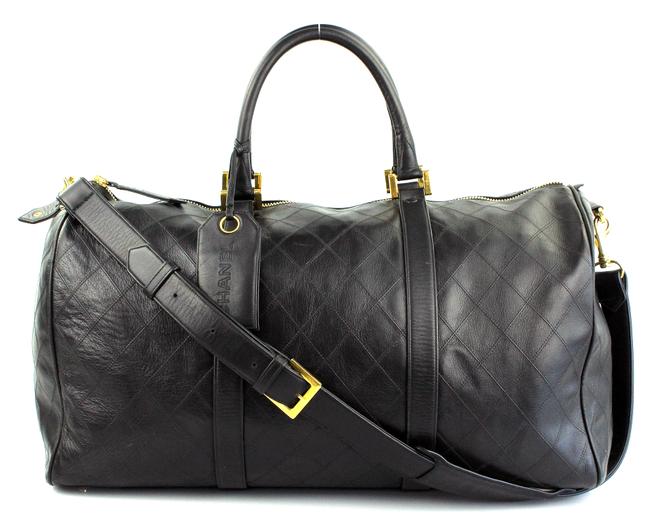 Chanel Duffle Luggage Black Lambskin WeekendTravel Bag