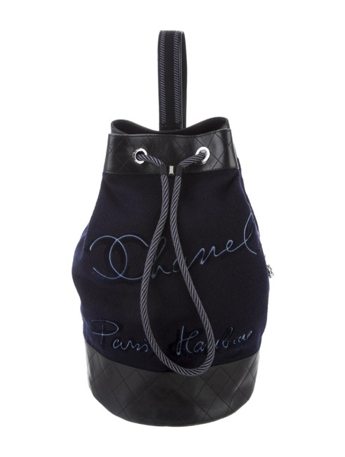 Chanel Embroidered Tote Blue Leather Wool Backpack