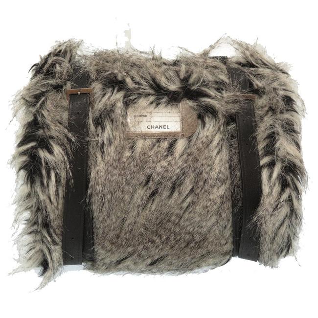 Chanel Enamel Rucksack 0090 BlackGray Faux Fur Backpack