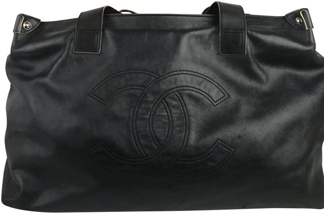 Chanel Extra Large Duffel Black Lambskin Leather WeekendTravel Bag