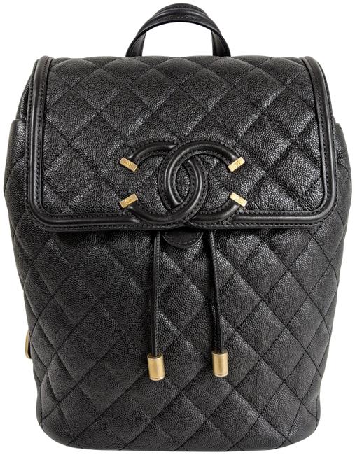 Chanel Filigree Quilted Caviar Black Leather Backpack