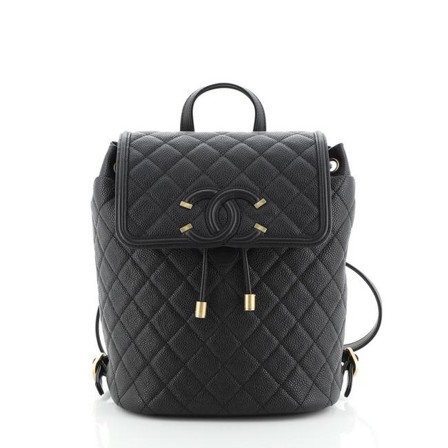 Chanel Filigree Quilted Caviar Large Black Leather Backpack