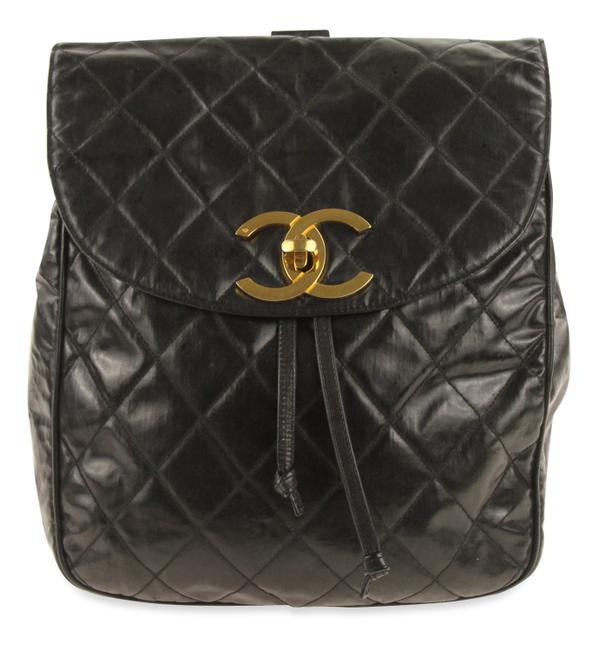 Chanel Flap Black Coated Canvas Backpack