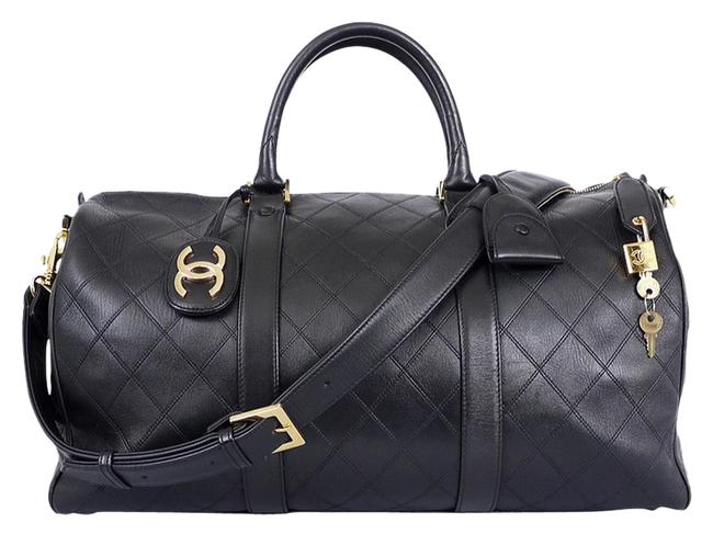 Chanel Duffle Flat Quilt Boston Vintage Black Lambskin WeekendTravel Bag