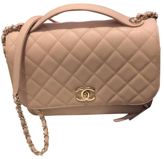 Chanel Flo with Handle Beige Leather Messenger Bag