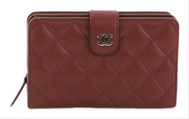 Chanel French Wallet Quilted Caviar Red Leather Wristlet