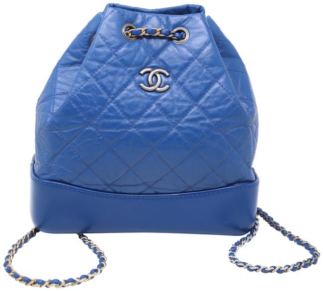 Chanel Gabrielle Aged Quilted Blue Calfskin Leather Backpack
