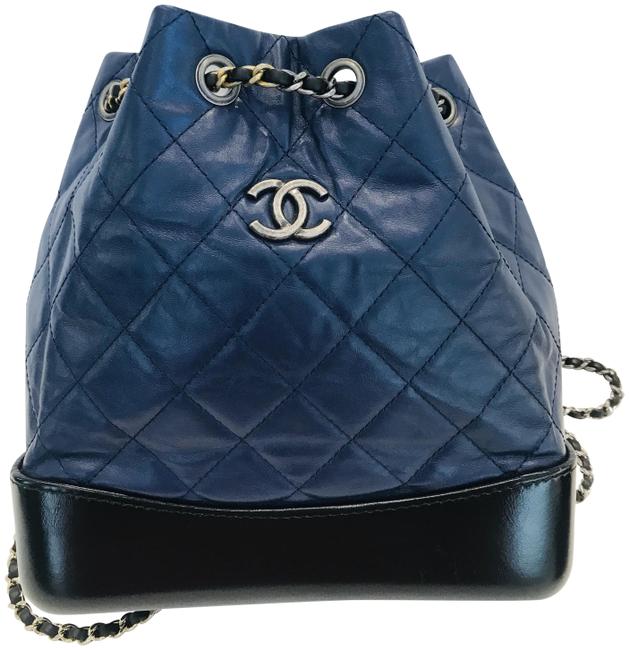Chanel Gabrielle Aged Calfskin Quilted Blue Black Leather Backpack