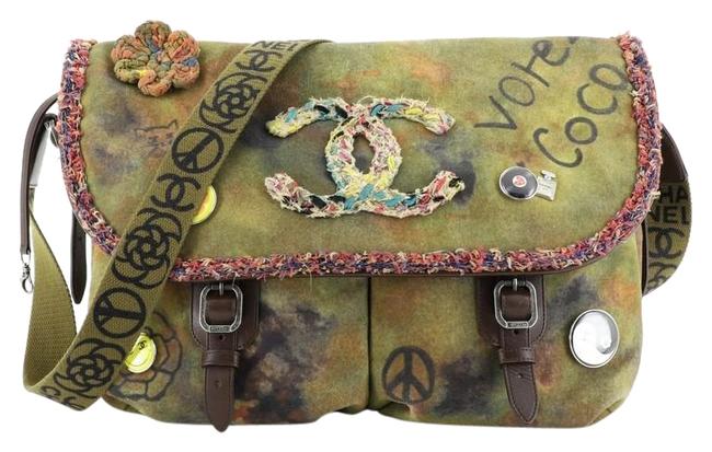 Chanel Graffiti On The Pavements Large Green Canvas Messenger Bag