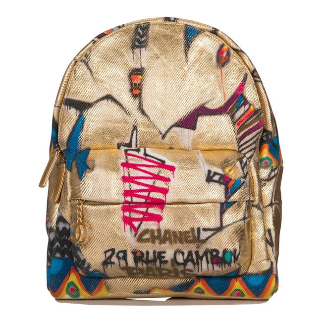 Chanel Graffiti Printed "Street Spirit" Gold Canvas Backpack