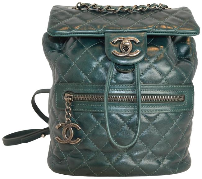Chanel Green Lambskin Leather Backpack