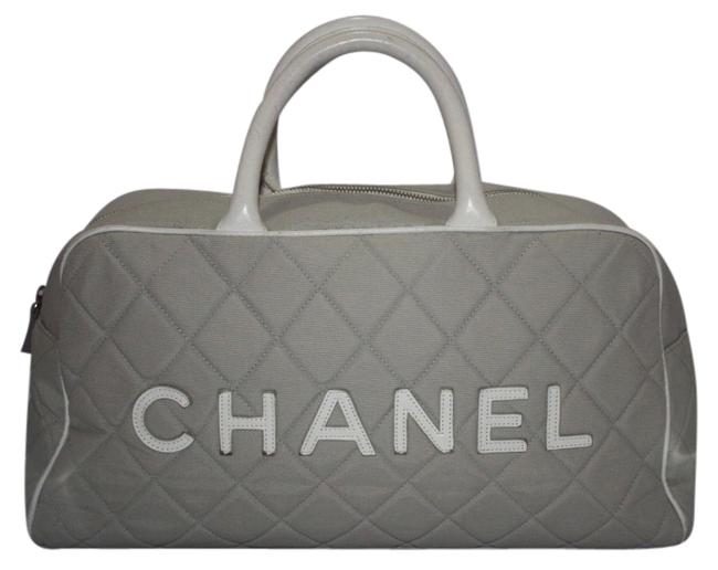 Chanel Duffle Grey Logo White Boston Satchel Hand Gym WeekendTravel Bag