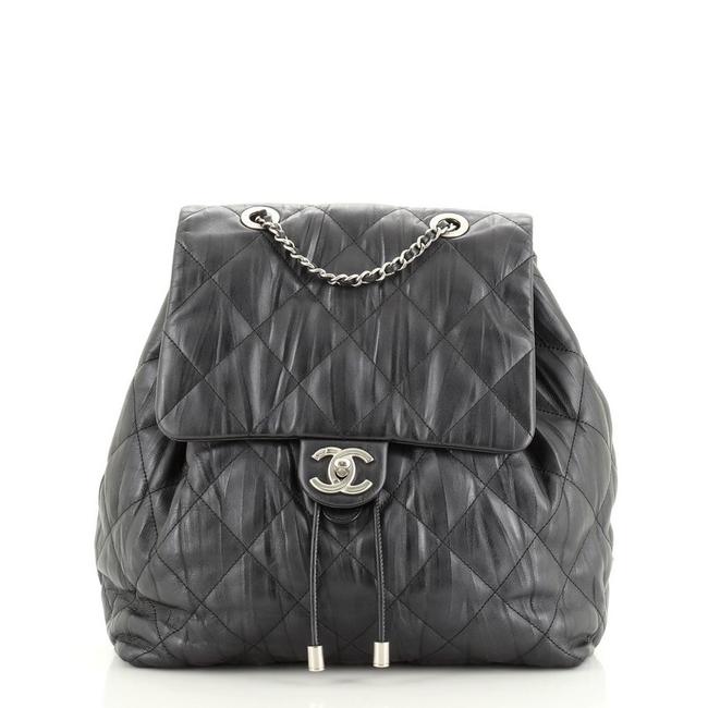 Chanel Ground Control Flap Quilted Iridescent Calfskin Blue Leather Backpack
