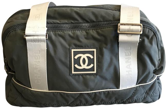 Chanel "Gym" Grey and White Nylon Beach Bag