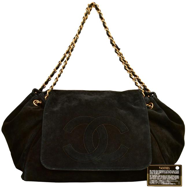 Chanel Hobo 15" Inch Style Cc Logo Gold Chains Black Suede Messenger Bag