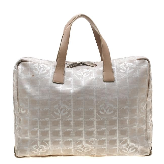 Chanel Jacquard Travel Ligne Beige Fabric and Leather Laptop Bag