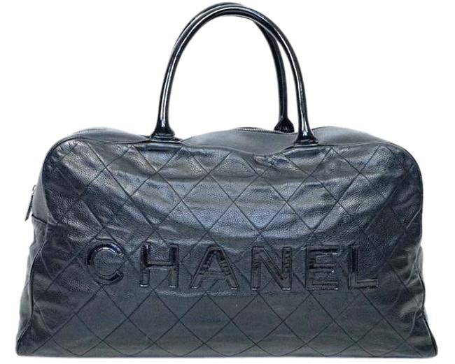 Chanel Boston Jumbo Handbag Black Lambskin Leather WeekendTravel Bag