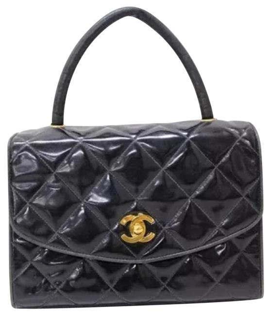Chanel Kelly Cc Logo Black Patent Leather Baguette