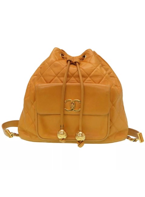 Chanel Lambskin Matelasse Quilted Yellow Leather Backpack