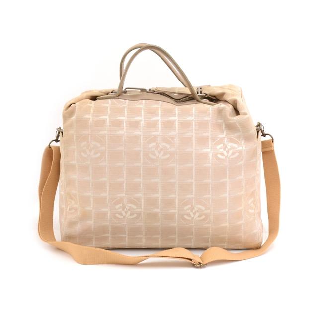 Chanel Boston Line Jacquard + Strap Beige Nylon WeekendTravel Bag