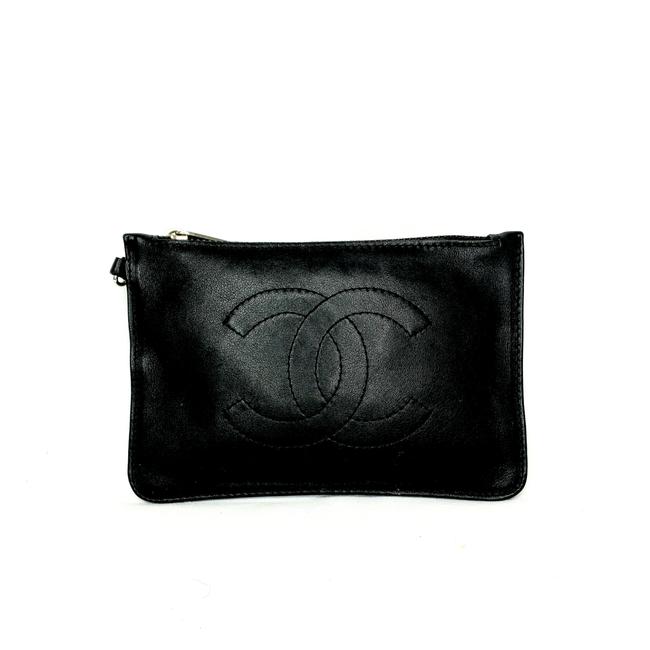 Chanel MakeupAccessory Pochette Black Lambskin Leather Wristlet