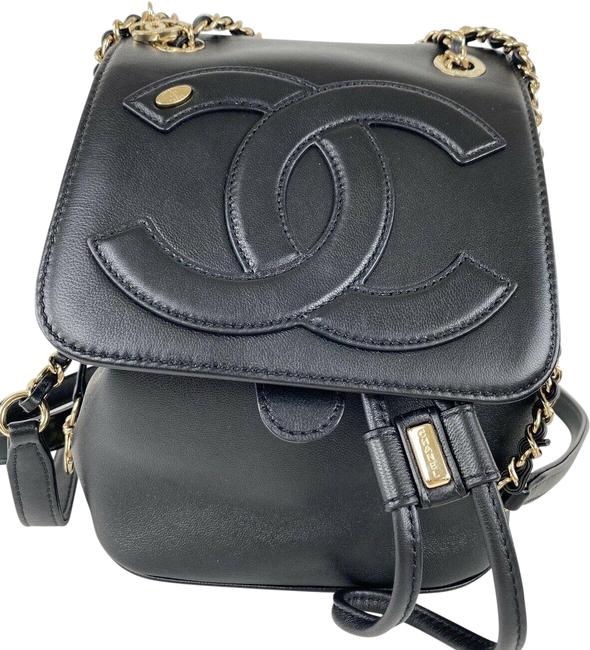 Chanel Mania Cc Logo Mini Leather Gold Rare 5ca419 Black Lambskin Backpack