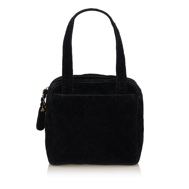 Chanel Matelasse Handbag Black Fabric X Cotton Baguette